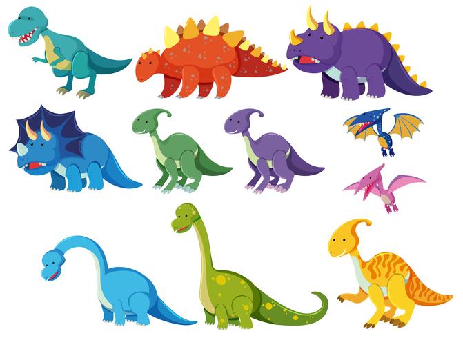 Conjunto de dinossauros dos desenhos animados vetor