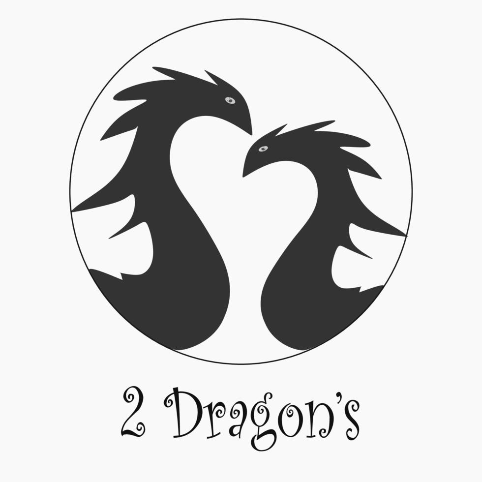 silhueta de logotipo de dragão de duas cabeças vetor