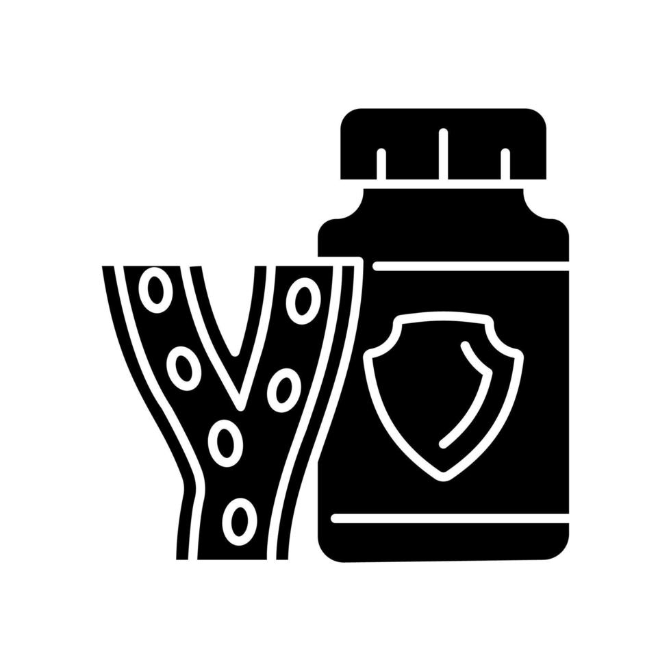 vasos sanguíneos complementa o ícone de glifo preto. vitaminas para fortalecer os vasos sanguíneos. prevenção de problemas de veia. melhora da circulação sanguínea. símbolo de silhueta no espaço em branco. ilustração vetorial isolada vetor