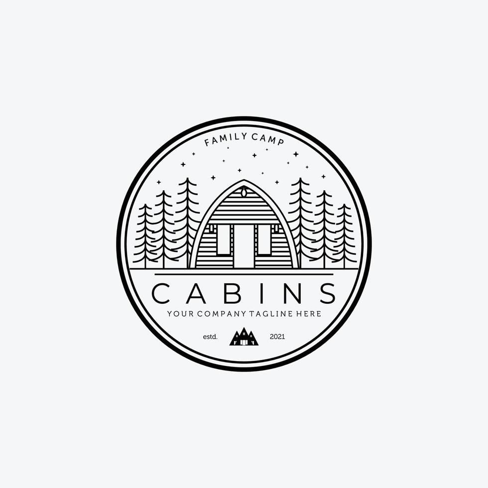 emblema do ícone de ilustração vetorial de design de linha de logotipo de cabine, cabine de madeira, floresta de cabine, casa de campo, cabine de madeira vetor