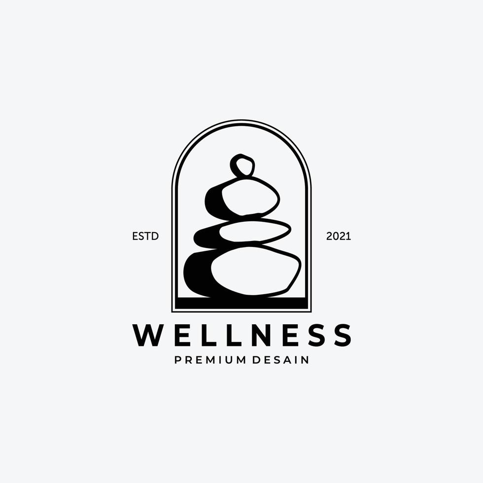 emblema da arte de linha de logotipo de equilíbrio de bem-estar e vintage, ilustração vetorial zen, conceito de design de spa vetor