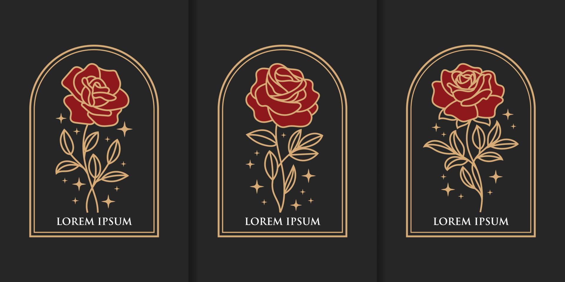 logotipo de beleza feminina de flor rosa desenhada à mão vintage vetor