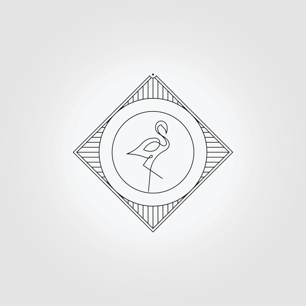 emblema flamingo pássaro linha arte logotipo ícone design ilustração vetorial vetor