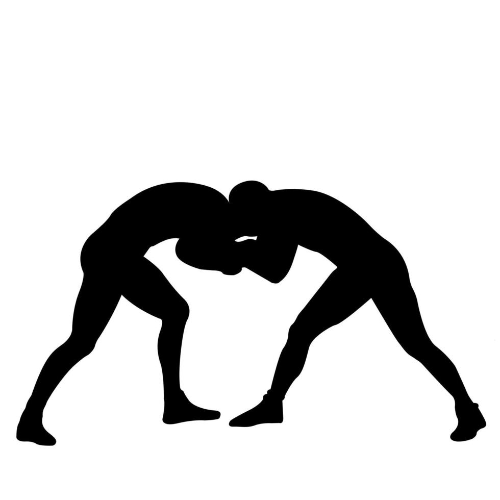 silhueta de contorno de um atleta de luta livre na luta livre. greco romano, estilo livre, luta livre clássica. jogo de luta. estilo plano. vetor