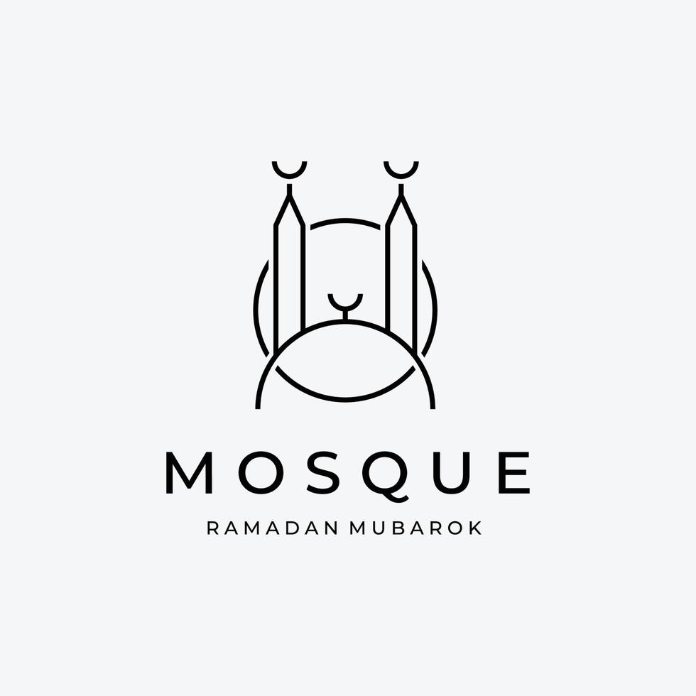 emblema minimalista do logotipo de vetor de arte de linha de mesquita, design de ilustração do conceito de ramadan mubarak kareem