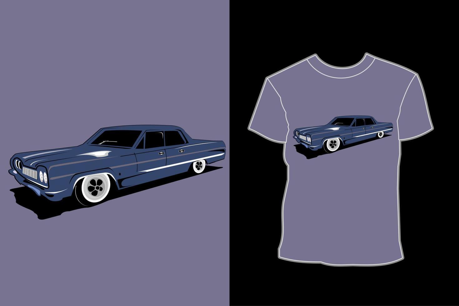 design de camiseta de ilustração azul escuro sedan de carro antigo vetor
