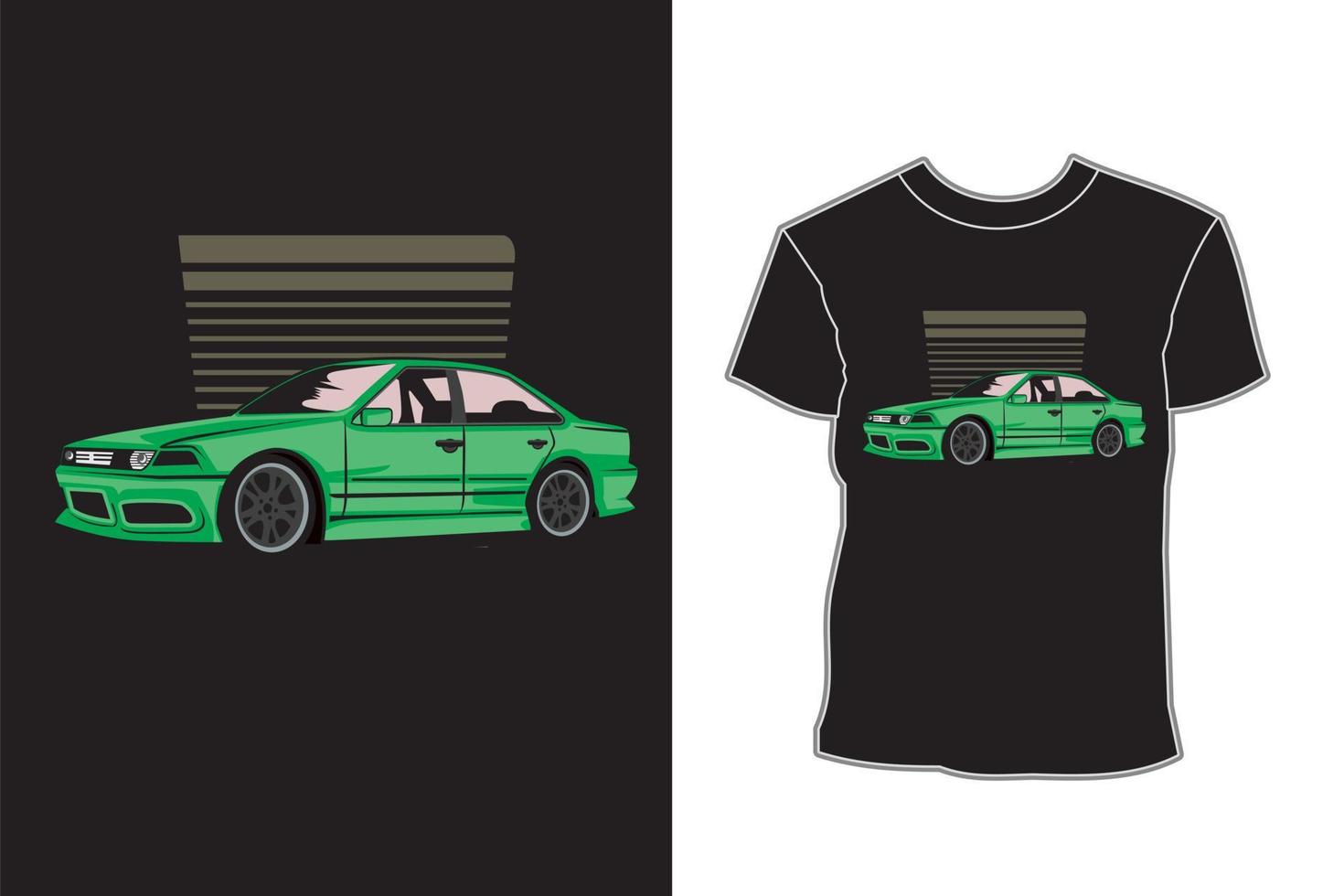design de camiseta de ilustração de drift de carro verde vetor