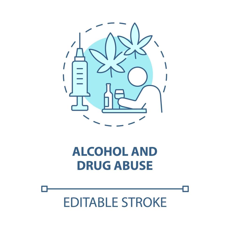 ícone de conceito azul de abuso de álcool e drogas. ódio discurso efeito idéia abstrata ilustração de linha fina. dependência química. uso indevido de bebidas alcoólicas. desenho de cor de contorno isolado de vetor. traço editável vetor