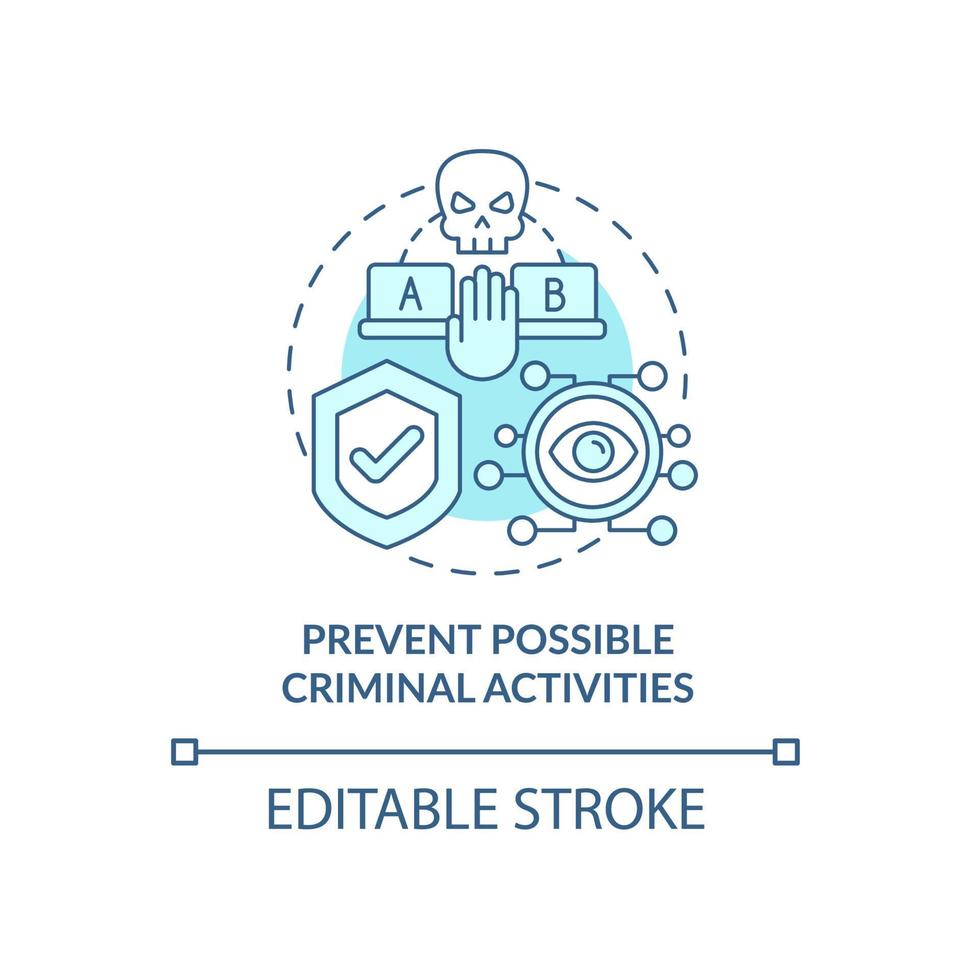 evitar possíveis atividades criminosas ícone de conceito azul. segurança no escritório. empregado monitorando a ilustração de linha fina de idéia abstrata. desenho de cor de contorno isolado de vetor. traço editável vetor