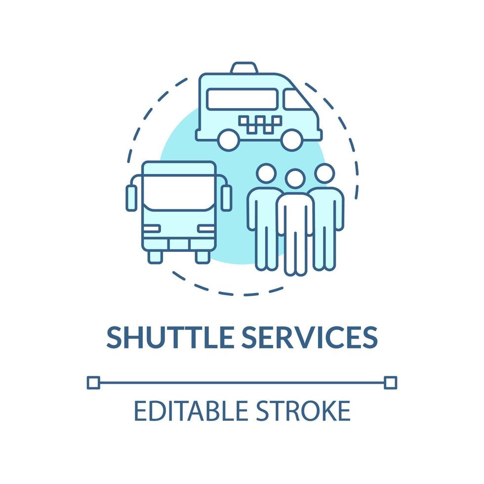 ícone de conceito turquesa de serviços de transporte. aeroporto terminal transporte idéia abstrata ilustração de linha fina. desenho de contorno isolado. traço editável. roboto-medium, inúmeras fontes pró-negrito usadas vetor