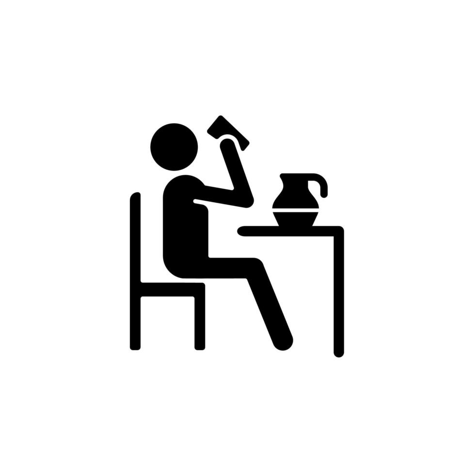 beba o ícone de glifo preto. pessoa bebendo de vidro na mesa. comida, preparação de refeições em casa. hábitos de vida saudáveis, estilo de vida. símbolo de silhueta no espaço em branco. ilustração vetorial isolada vetor