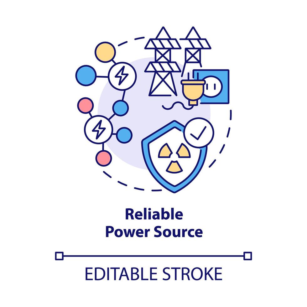 ícone de conceito de fonte de energia confiável. energia nuclear vantagem idéia abstrata ilustração de linha fina. fonte eficiente de eletricidade. desenho de cor de contorno isolado de vetor. traço editável vetor