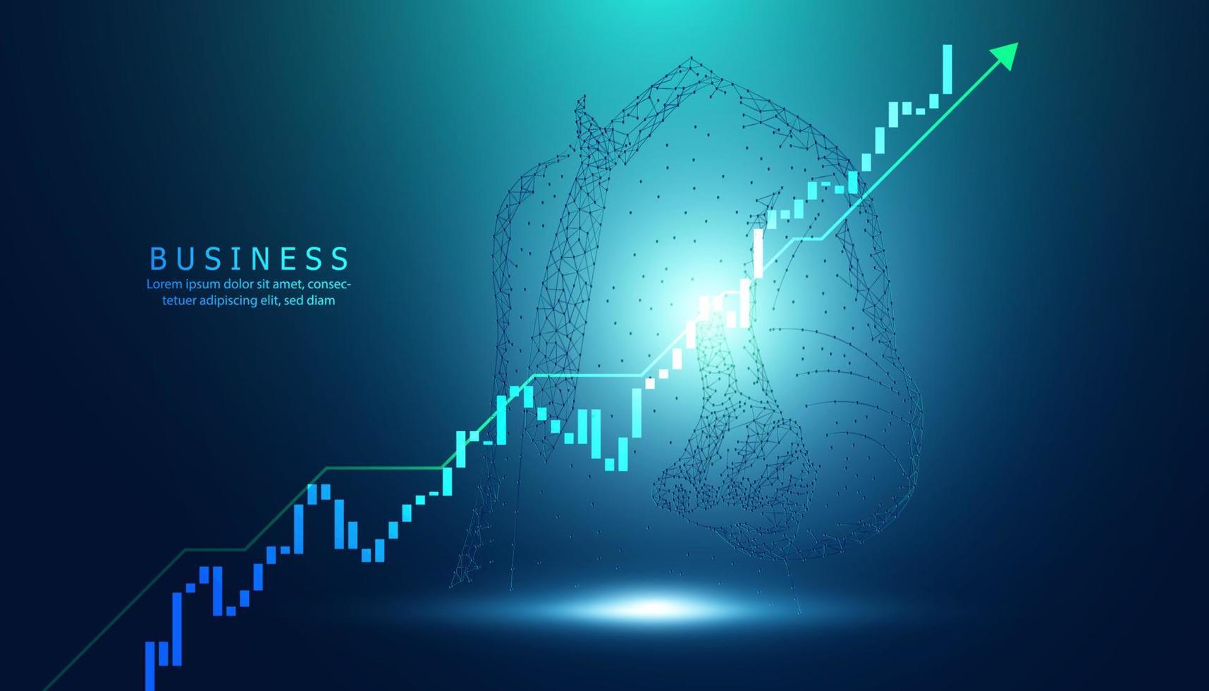 empresário abstrato wireframe digital investimentos bem sucedidos no mercado de ações em um fundo moderno, digital futurista vetor