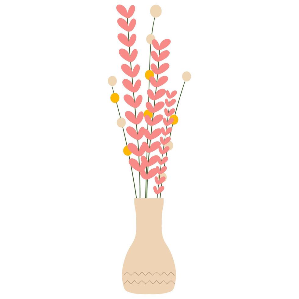 flores silvestres em vaso isolado no fundo branco vetor
