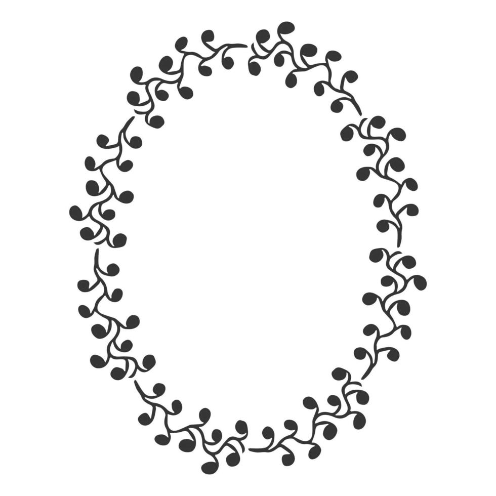 elegante moldura floral oval, silhueta de fronteira em estilo doodle desenhado à mão isolado no fundo branco. decoração de grinalda, clip-art delicado. ilustração vetorial vetor