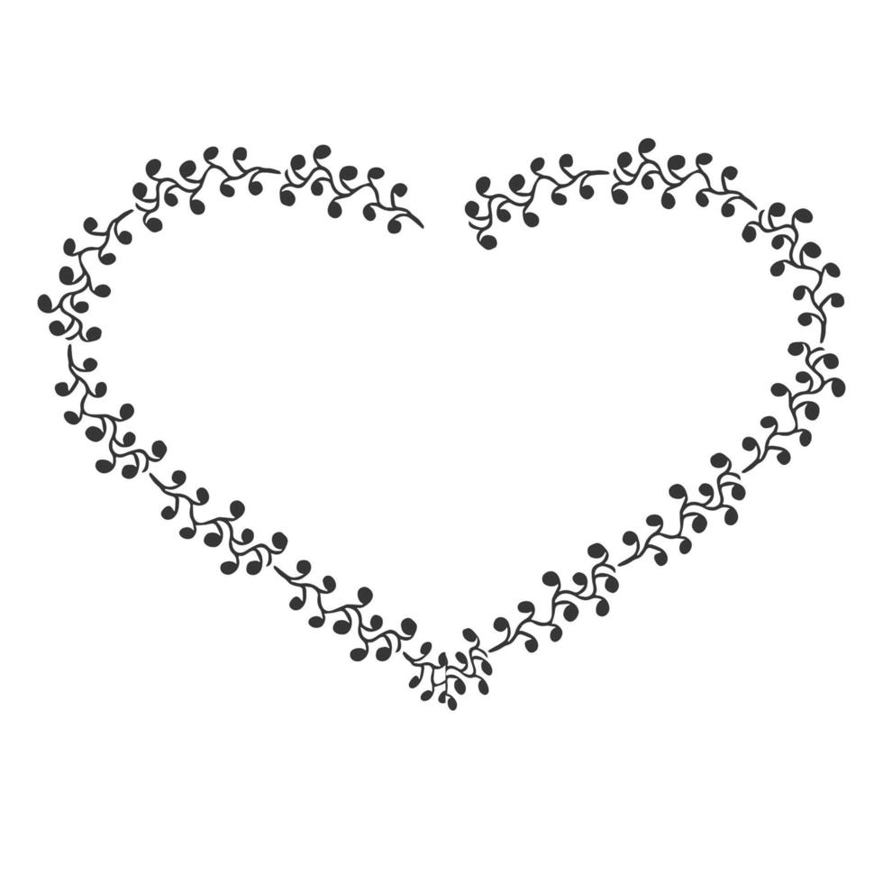 moldura floral coração elegante, silhueta de fronteira na mão desenhada doodle estilo isolado no fundo branco. decoração de grinalda, clip-art delicado. ilustração vetorial vetor