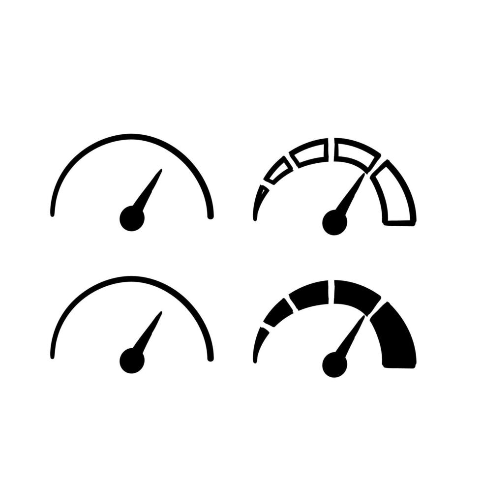 velocímetro de doodle desenhado à mão, ícone do tacômetro. sinal indicador de velocidade. velocidade do carro da internet. conceito de desempenho. isolado vetor