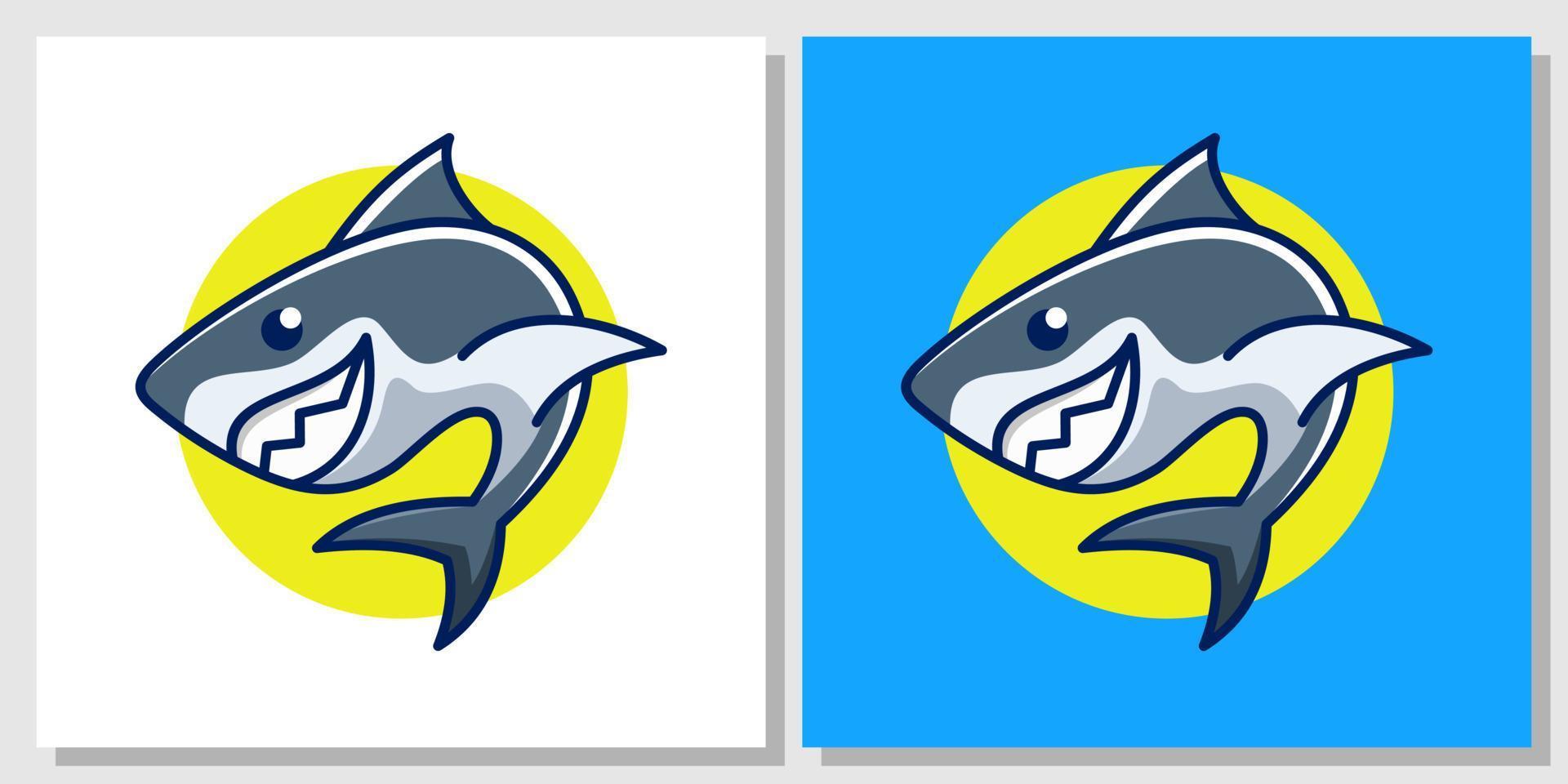 ilustração desenho animado tubarão bonito mascote peixe oceano personagem vida selvagem diversão feliz brincalhão design de logotipo vetor
