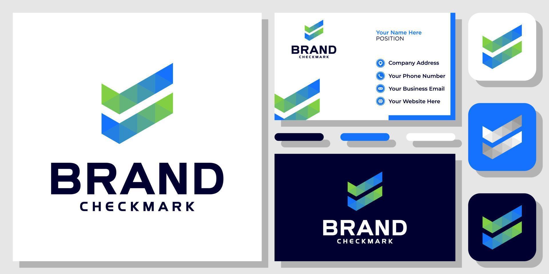 lista de verificação geométrica de triângulo de marca verifique o design de logotipo moderno com modelo de cartão de visita vetor