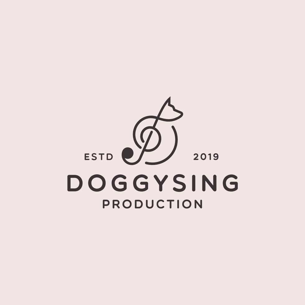 cão canta design de logotipo. nota com ilustração vetorial de logotipo de ícone de cachorro vetor