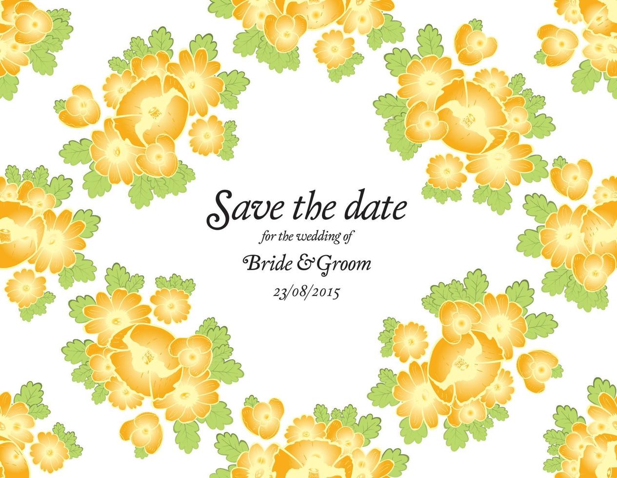 salve o modelo de cartão de convite de casamento de data com flores douradas. vetor