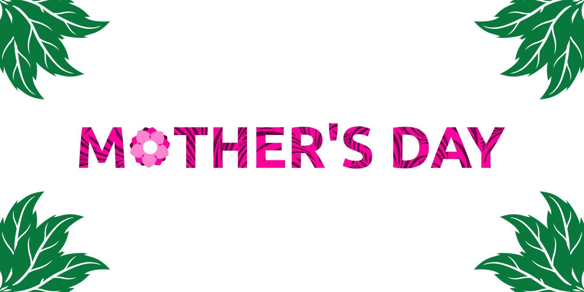 texto do título do dia das mães. cor da fonte rosa, reflexão de folhas e sombras vetor