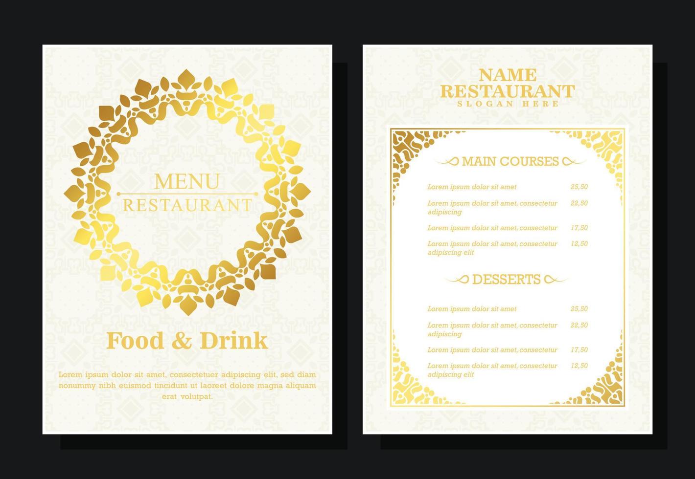 menu de restaurante luxuoso com estilo ornamental elegante vetor