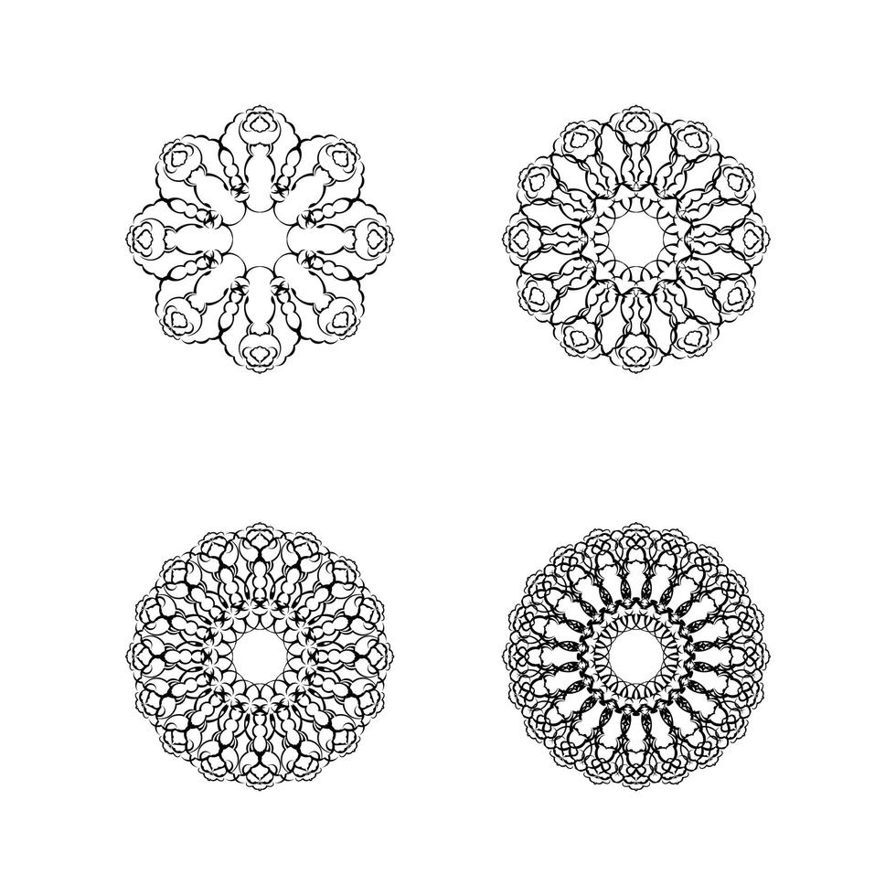 conjunto de ornamentos de mandala isolados no fundo branco. ilustração de véu. vetor