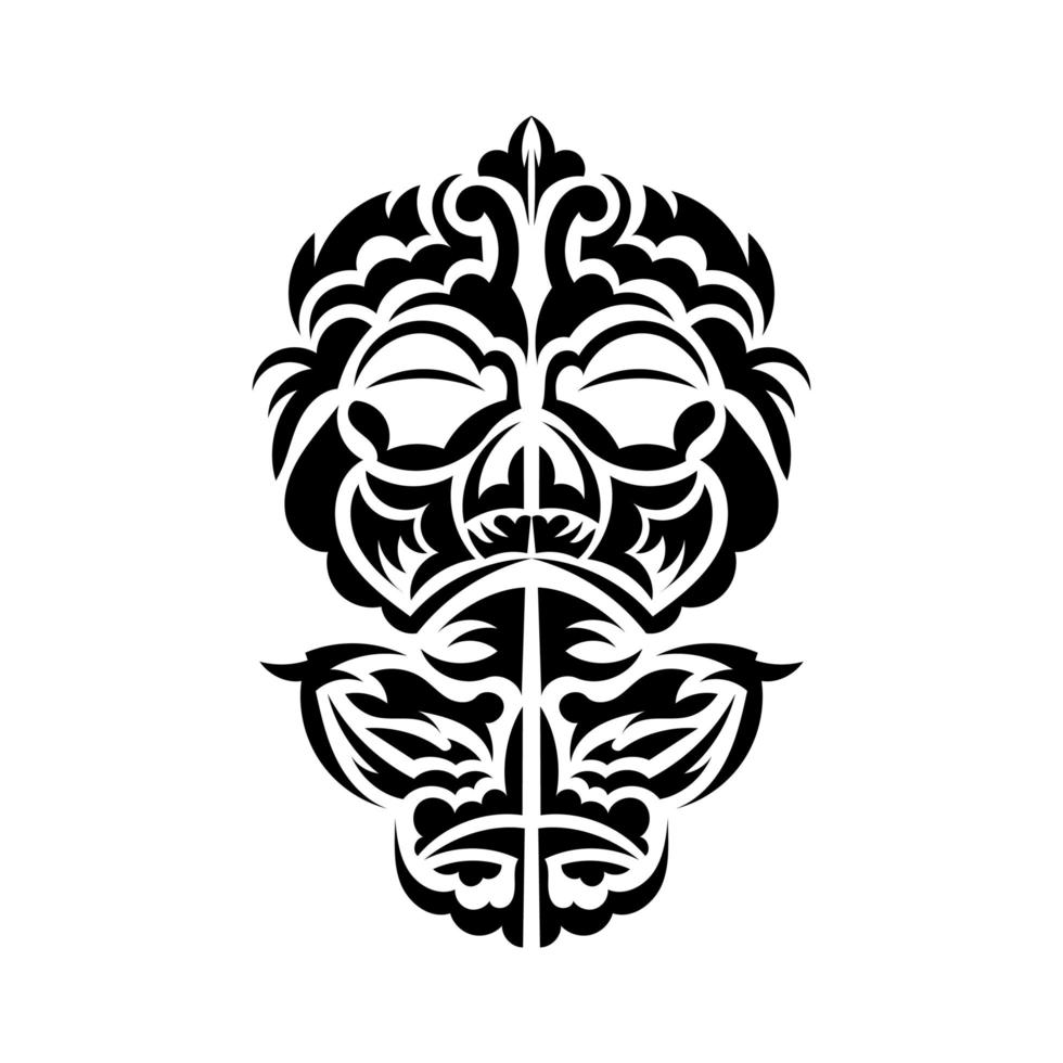 design de máscara tiki. padrão de decoração tradicional da Polinésia e do Havaí. isolado no fundo branco. modelo de tatuagem pronto. ilustração vetorial. vetor