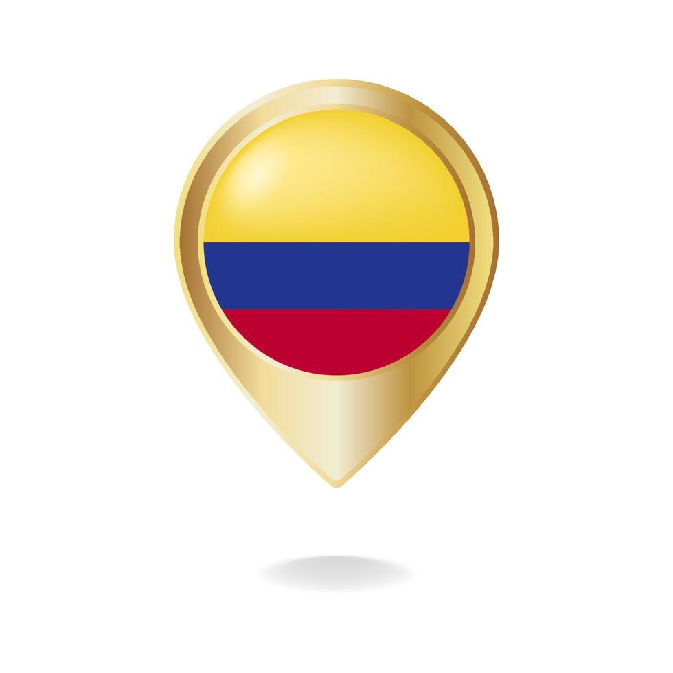 bandeira colombiana no mapa de ponteiro de ouro, ilustração vetorial eps.10 vetor