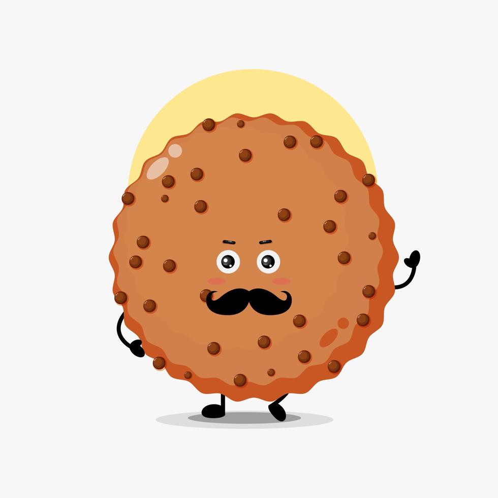 personagem de biscoito de chocolate fofo com bigode vetor