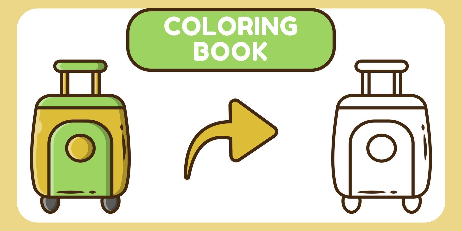 livro de colorir de doodle desenhado à mão de mala fofa para crianças vetor