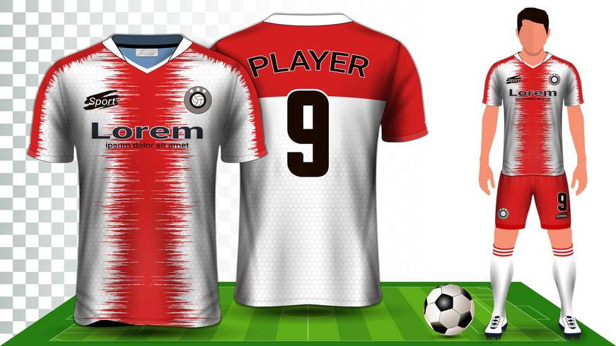 Camisa de futebol, camisa de esporte ou modelo de maquete de apresentação de uniforme de futebol Kit. vetor
