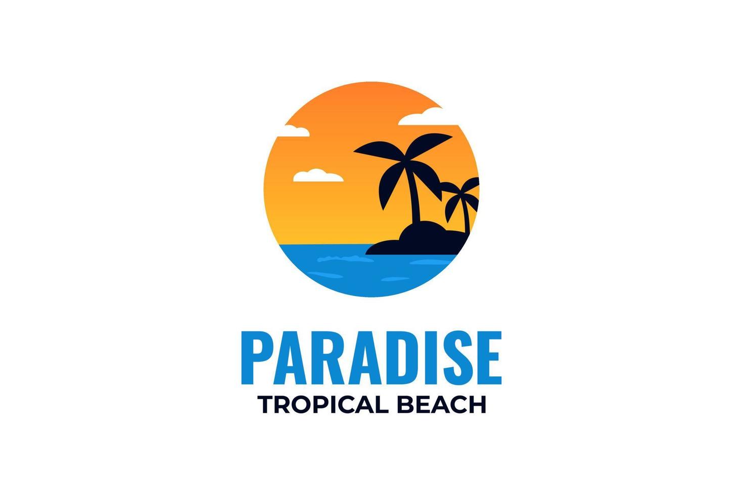 vetor de design de logotipo de praia de verão com palmeira e mar