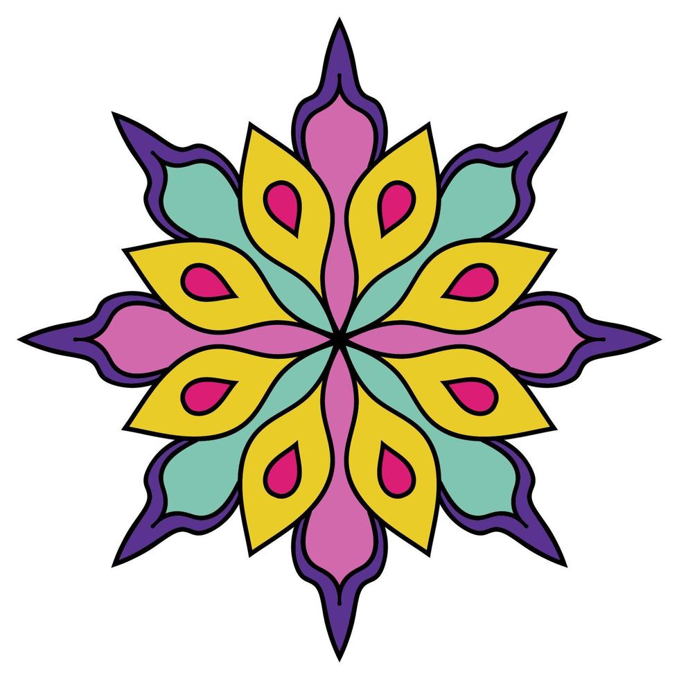 mandala colorida fofa. flor ornamental doodle redondo isolado no fundo branco. ornamento decorativo geométrico em estilo étnico oriental. vetor