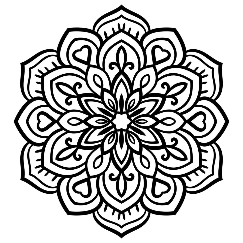 mandala de flor de contorno preto. elemento decorativo vintage. flor ornamental doodle redondo isolado no fundo branco. elemento de círculo geométrico. vetor