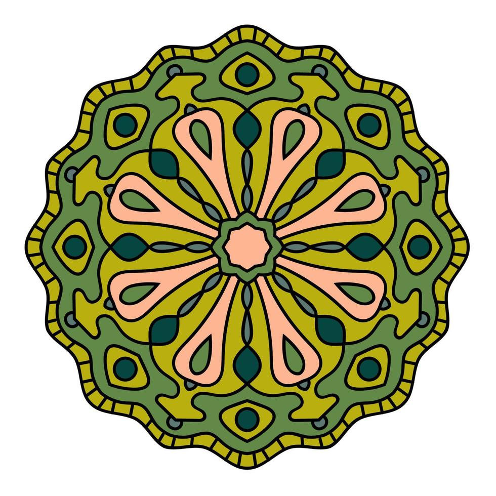 mandala colorida fofa. flor ornamental doodle redondo isolado no fundo branco. ornamento decorativo geométrico em estilo étnico oriental. vetor