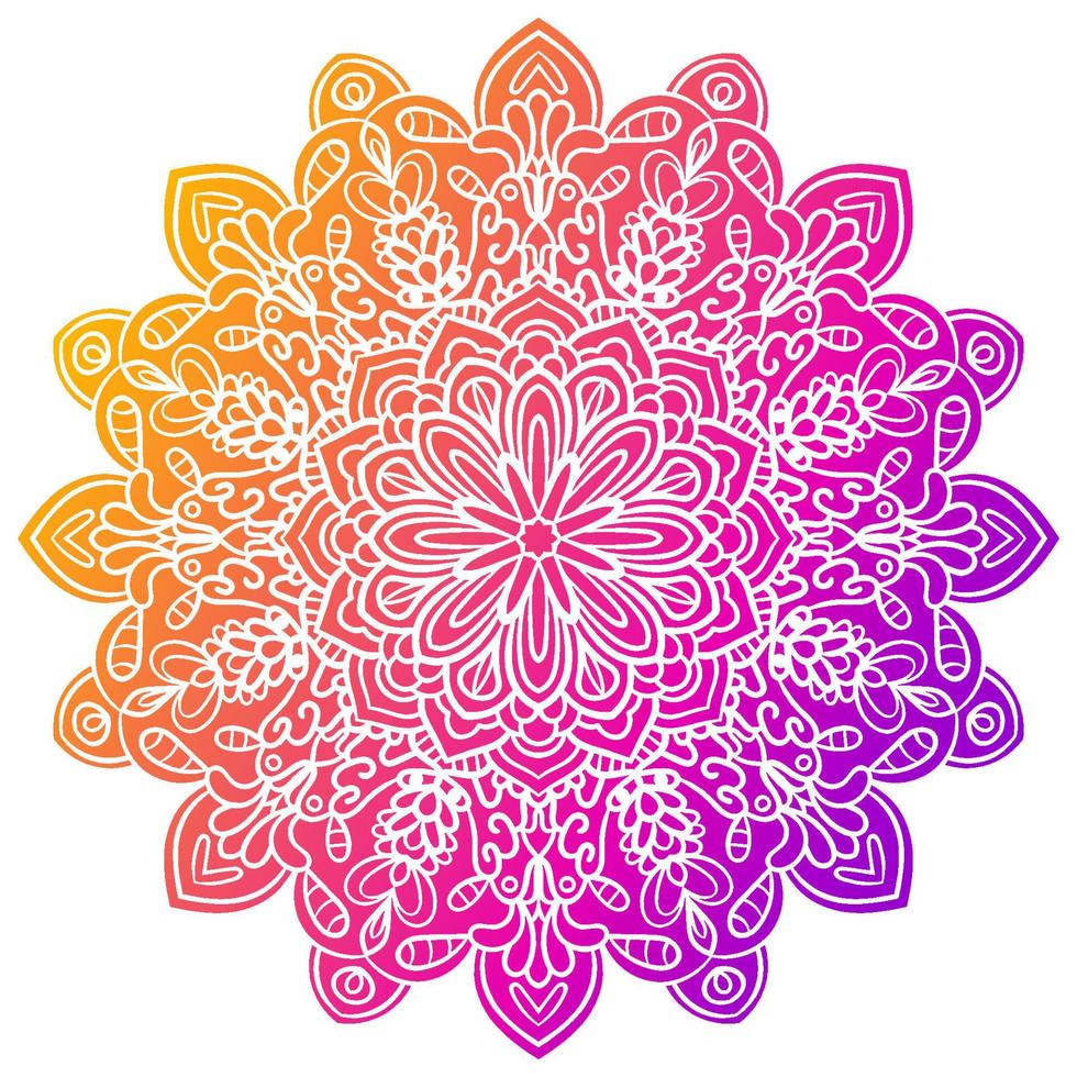 mandala de flor gradiente colorida. elemento decorativo desenhado à mão. elemento floral ornamental doodle redondo isolado no fundo branco. vetor