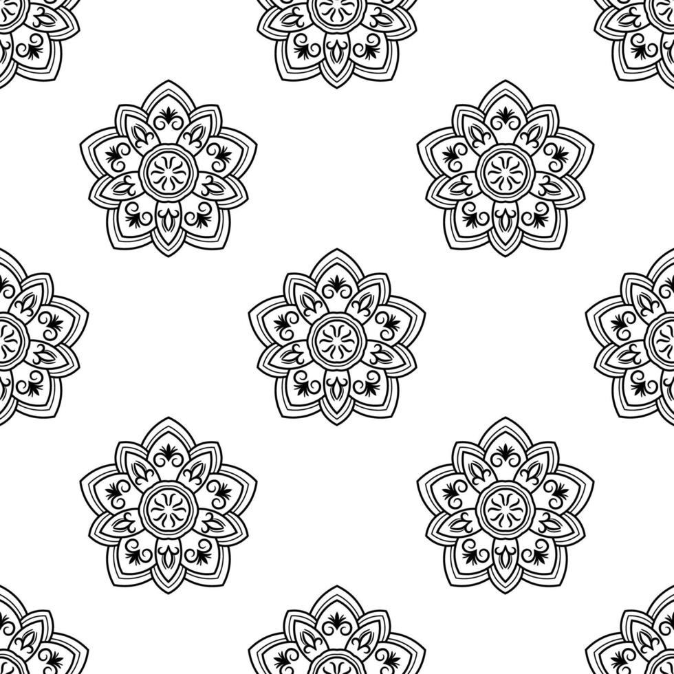 padrão sem emenda de fantasia com mandala ornamental. fundo abstrato flor doodle redondo. círculo geométrico floral. ilustração vetorial. vetor