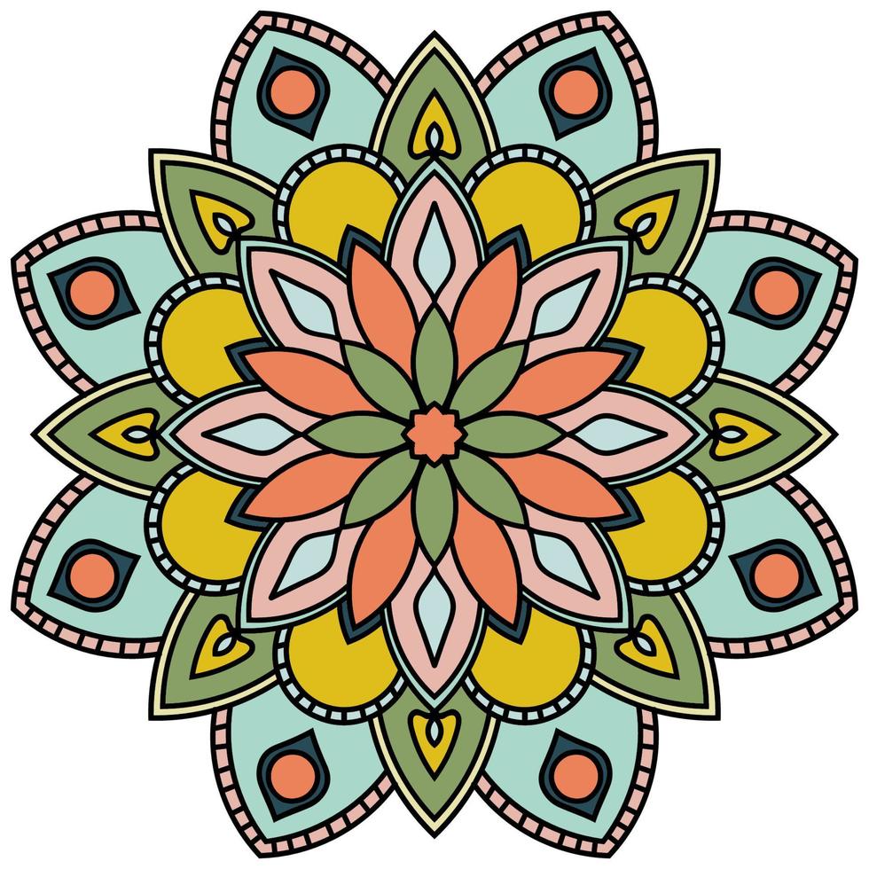 mandala colorida fofa. flor ornamental doodle redondo isolado no fundo branco. ornamento decorativo geométrico em estilo étnico oriental. vetor