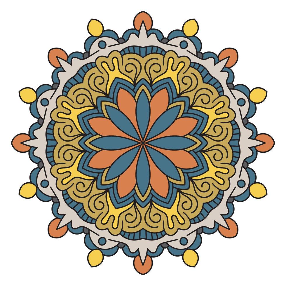 mandala colorida fofa. flor ornamental doodle redondo isolado no fundo branco. ornamento decorativo geométrico em estilo étnico oriental. vetor