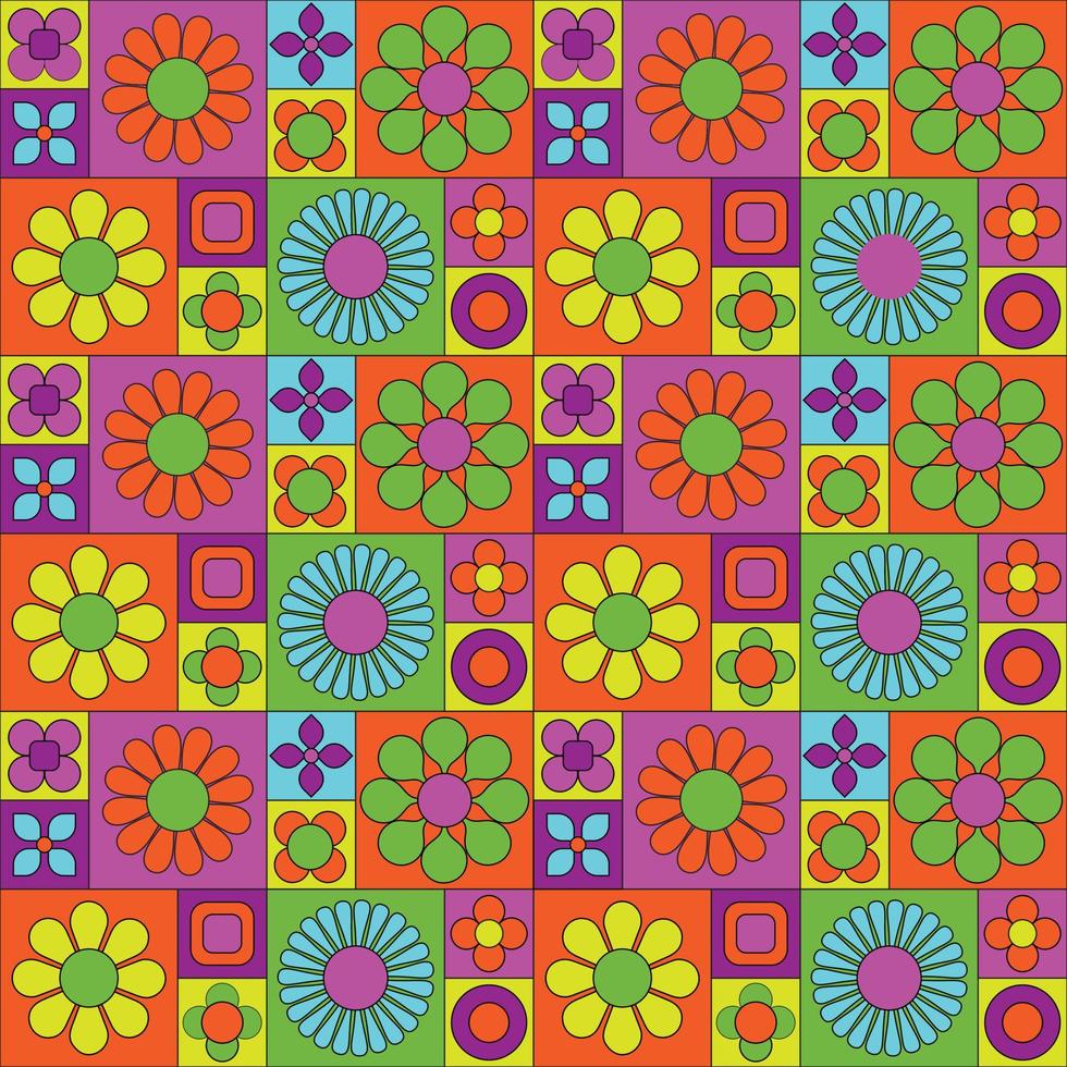 mod padrão de vetor geométrico colorido com flores