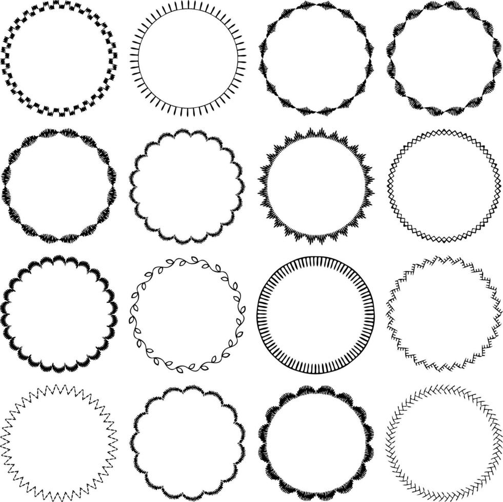 quadros de círculo de ponto de bordado desenhados à mão preta vetor