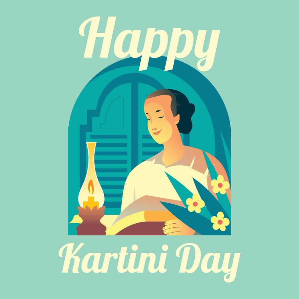 raden ajeng kartini lendo um livro vetor