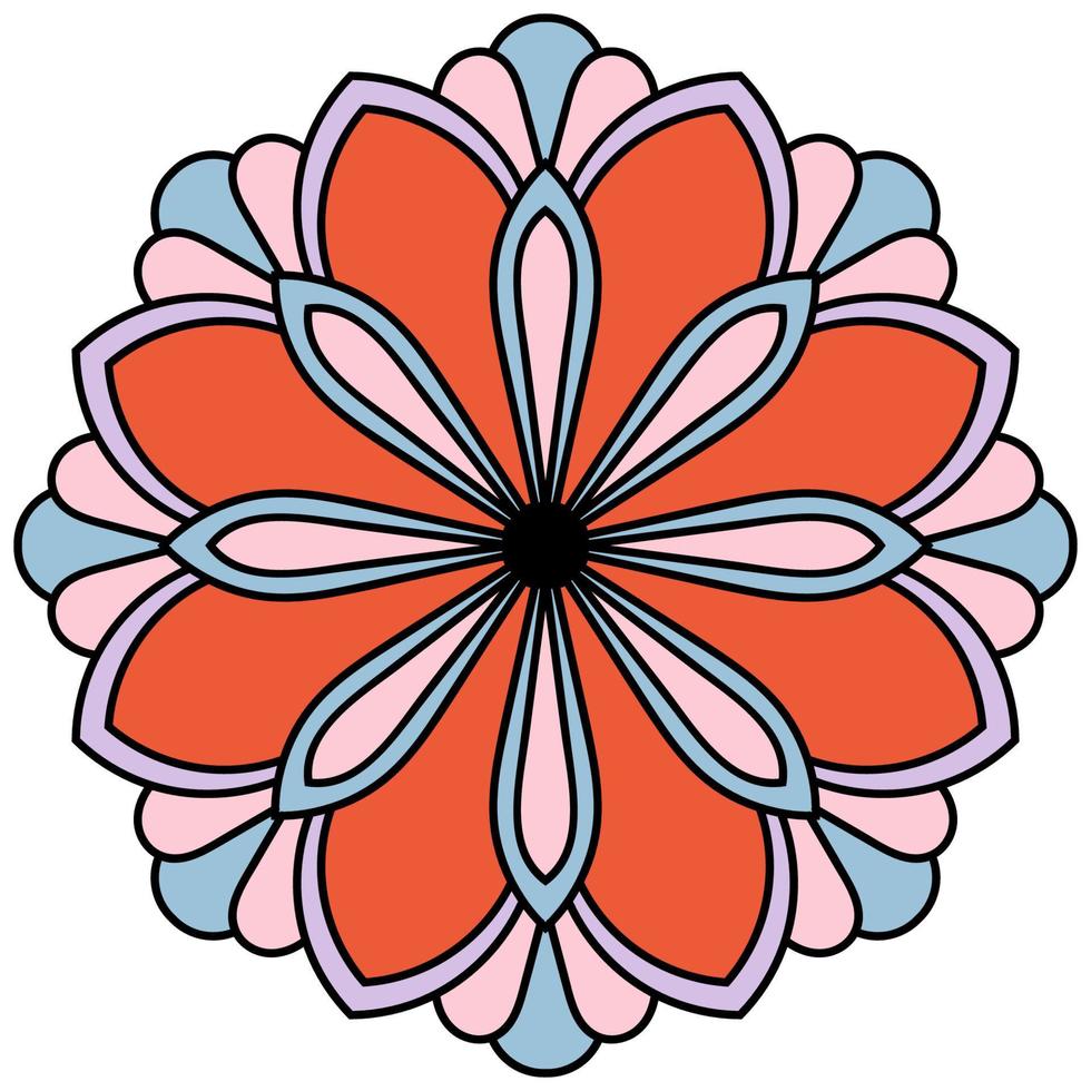 mandala colorida fofa. flor ornamental doodle redondo isolado no fundo branco. ornamento decorativo geométrico em estilo étnico oriental. vetor