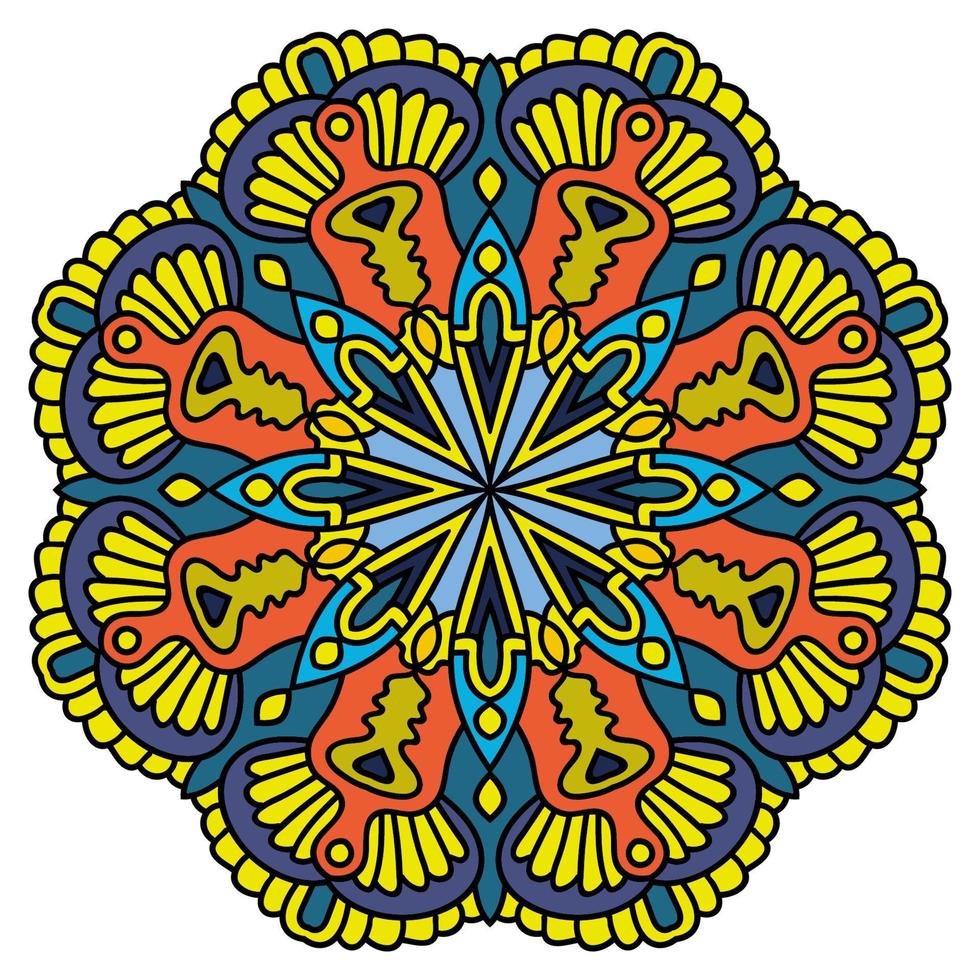 mandala colorida fofa. flor ornamental doodle redondo isolado no fundo branco. ornamento decorativo geométrico em estilo étnico oriental. vetor