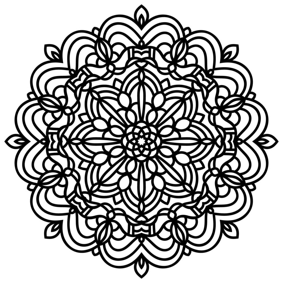 mandala de flor de contorno preto. elemento decorativo vintage. flor ornamental doodle redondo isolado no fundo branco. elemento de círculo geométrico. vetor