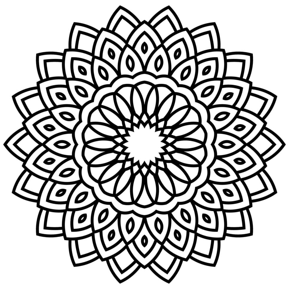 mandala de flor de contorno preto. elemento decorativo vintage. flor ornamental doodle redondo isolado no fundo branco. elemento de círculo geométrico. vetor