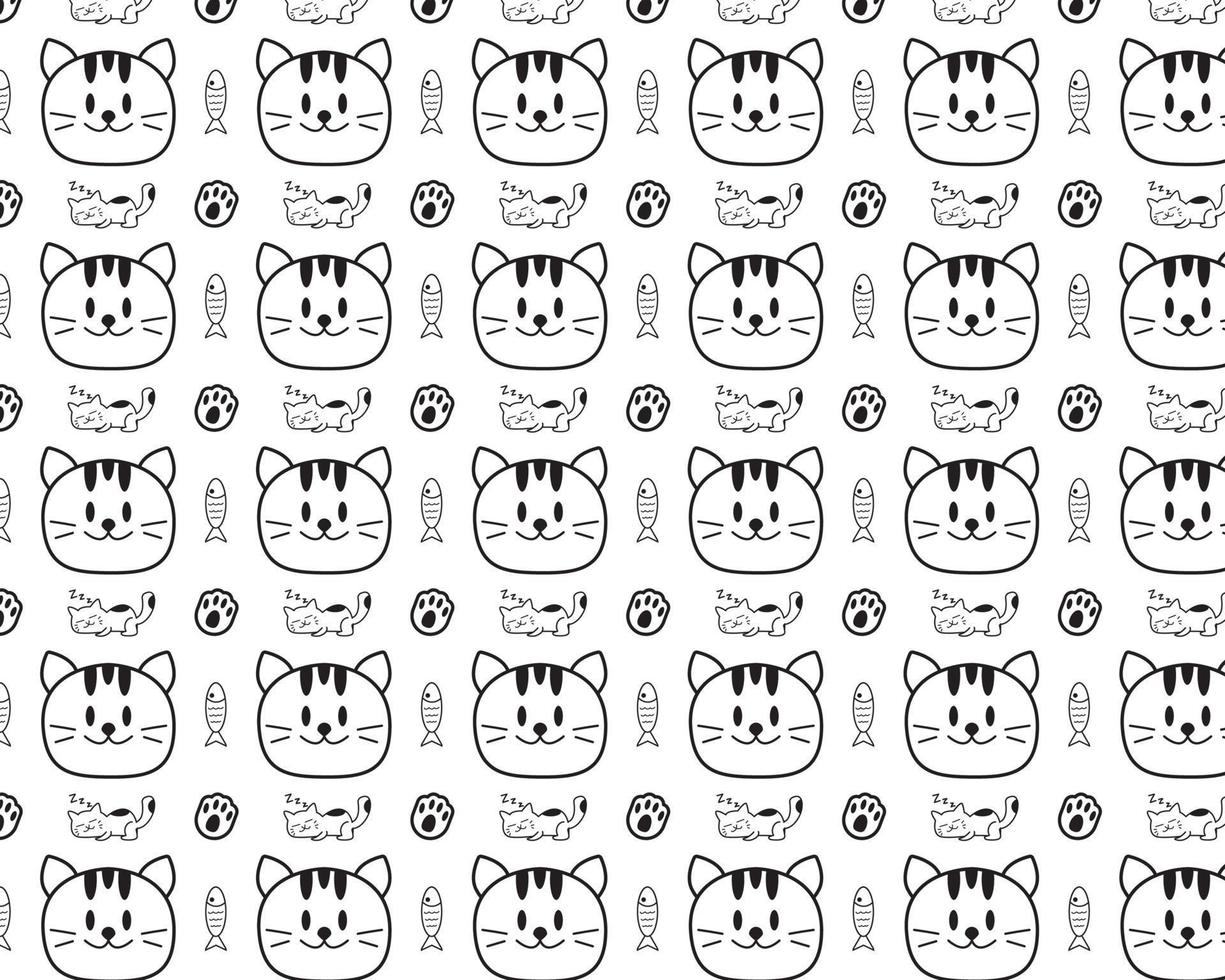 design de plano de fundo padrão de gatos doodle vetor