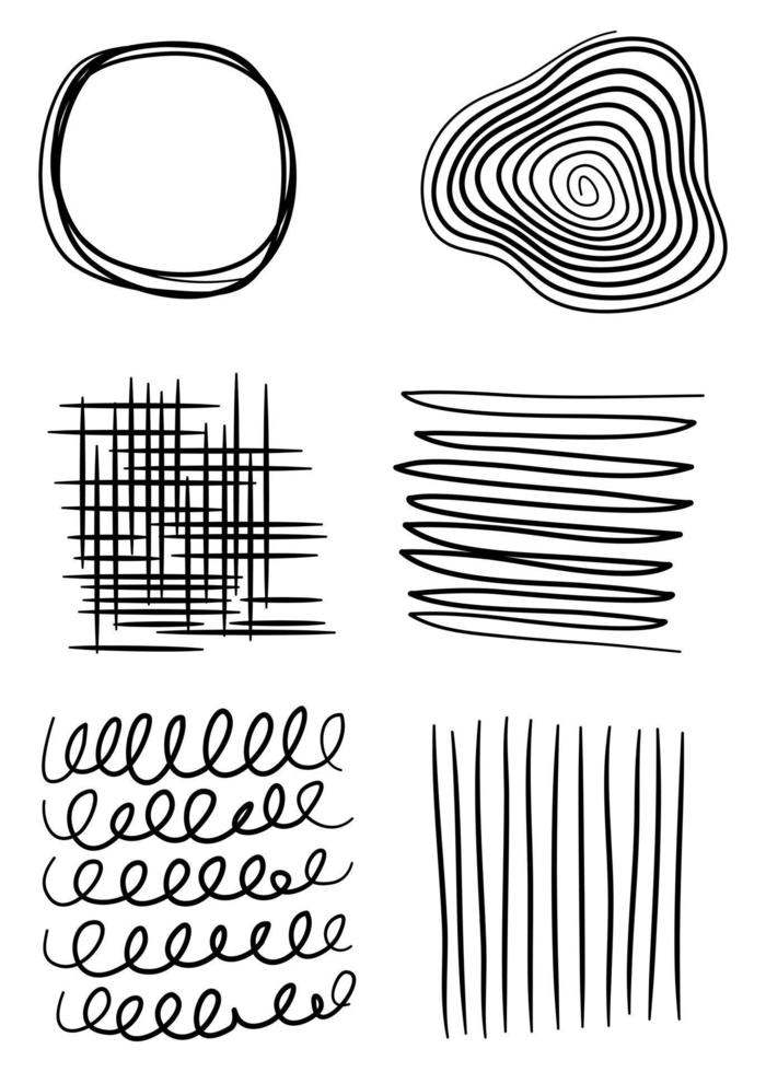 conjunto de elementos gráficos abstratos de arte de linha desenhada à mão, para decoração e design de conceito. ilustração vetorial. vetor